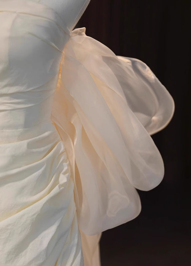 A-line strapless satin long prom dress, apricot evening dress HZ1024