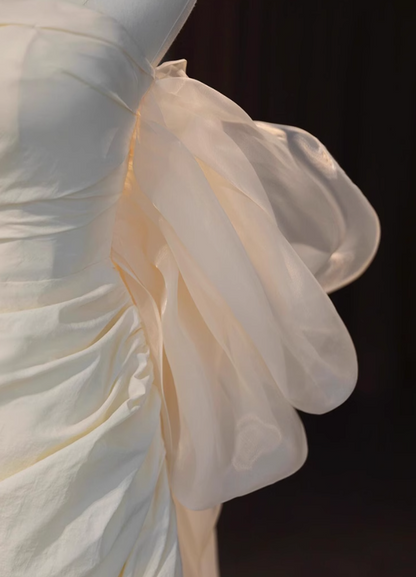 A-line strapless satin long prom dress, apricot evening dress HZ1024