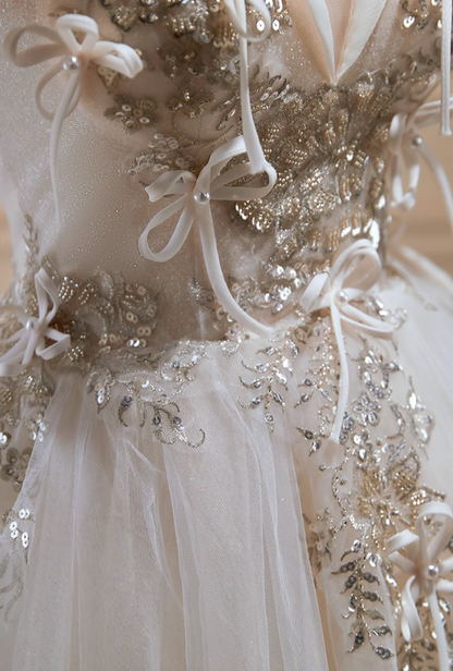 A-line off-the-shoulder tulle sequin short prom dress, off-white homecoming dress birthday dress HZ1024