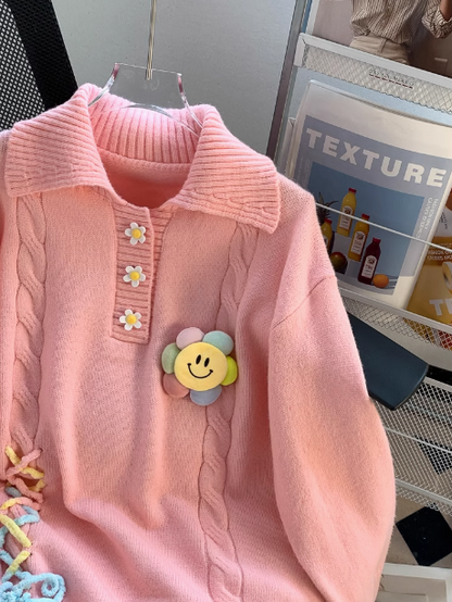 College style polo collar cute sweet long sleeve sweater  ED0108