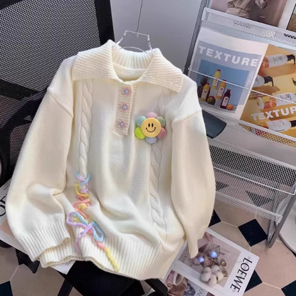 College style polo collar cute sweet long sleeve sweater  ED0108