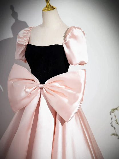Pink A-Line Satin Long Prom Dress, Pink Long Formal Dress ED01097