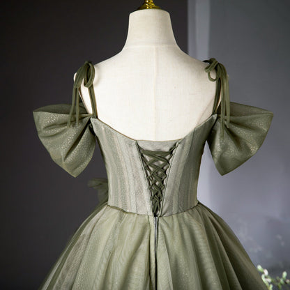 A-line tulle long prom dress, green bridesmaid dress HZ1024