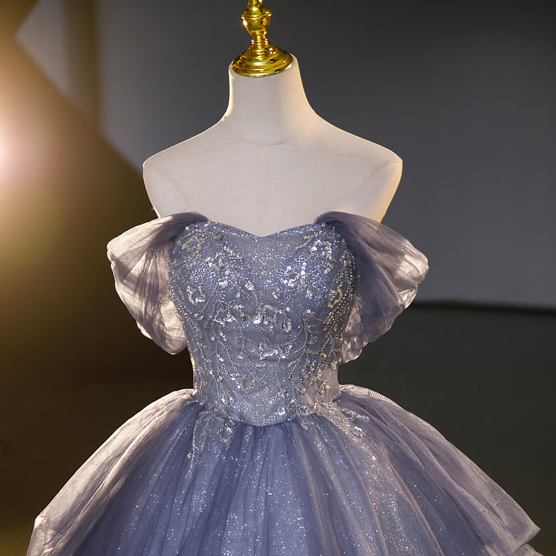 strapless tulle sequin long prom dress, evening dress HZ1024