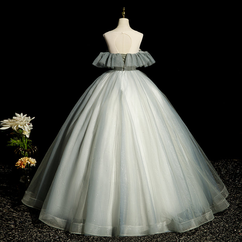 A-line tulle sequined long ball dress, green evening dress HZ1024