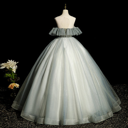 A-line tulle sequined long ball dress, green evening dress HZ1024