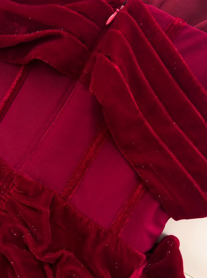 Burgundy Velvet Spaghetti Strap A-Line Short Prom Dress Homecoming Dress ED01116
