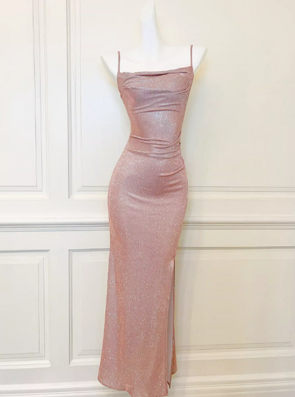 Knitted lamé pink shimmery side slit dress birthday dress ED01119