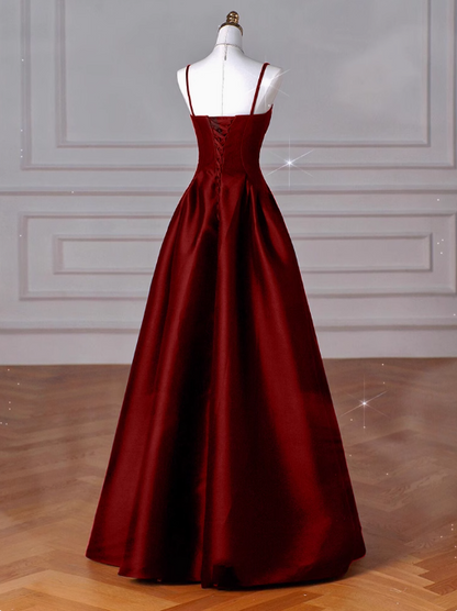 A-Line Sweetheart _¤ï_Prom Dress for Birthday&Graduation-Burgundy Satin Long Formal Evening Dress ED01133