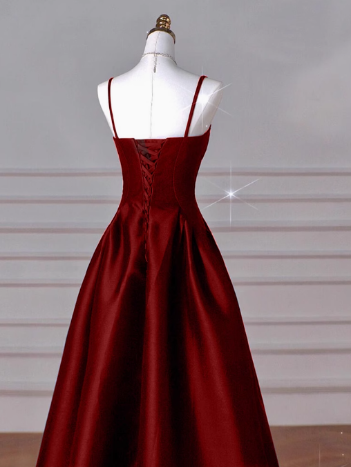 A-Line Sweetheart _¤ï_Prom Dress for Birthday&Graduation-Burgundy Satin Long Formal Evening Dress ED01133