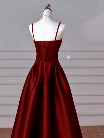 A-Line Sweetheart _¤ï_Prom Dress for Birthday&Graduation-Burgundy Satin Long Formal Evening Dress ED01133