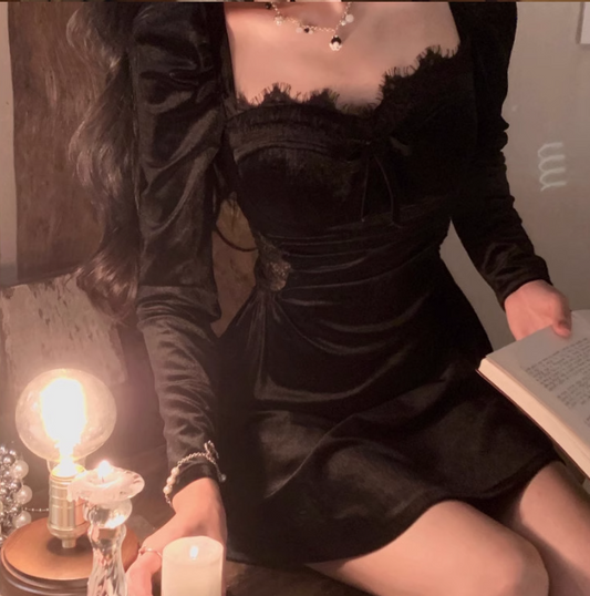 style birthday dress daily party French temperament velvet black dress for women HZ1024