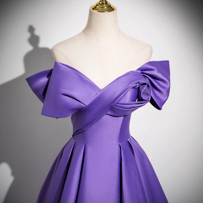 A-line V-neck satin long prom dress, purple formal dress HZ1024