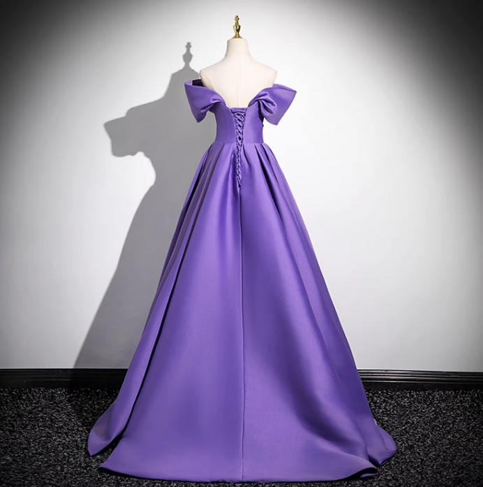 A-line V-neck satin long prom dress, purple formal dress HZ1024