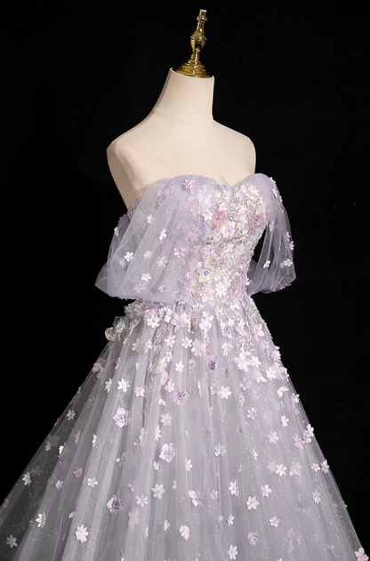 Purple A-line sweetheart neck tulle sequin long prom dress, purple formal long dress ED01144