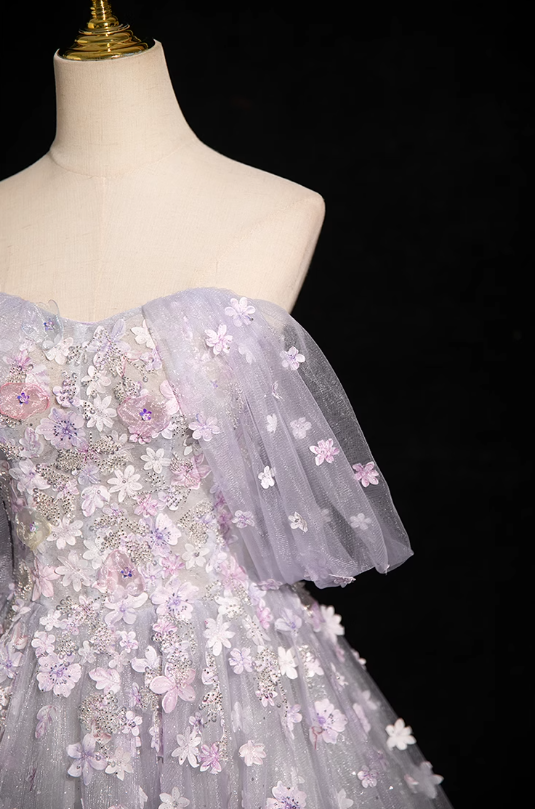 A-line sweetheart neck tulle sequin long prom dress, purple formal long dress HZ1024