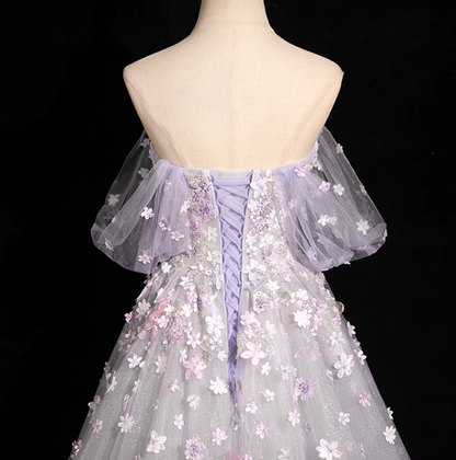 A-line sweetheart neck tulle sequin long prom dress, purple formal long dress HZ1024