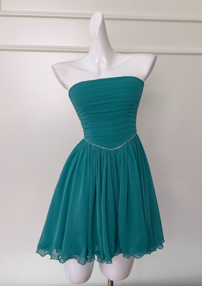 Lake blue A-line strapless chiffon short prom dress, lake blue homecoming dress ED01154