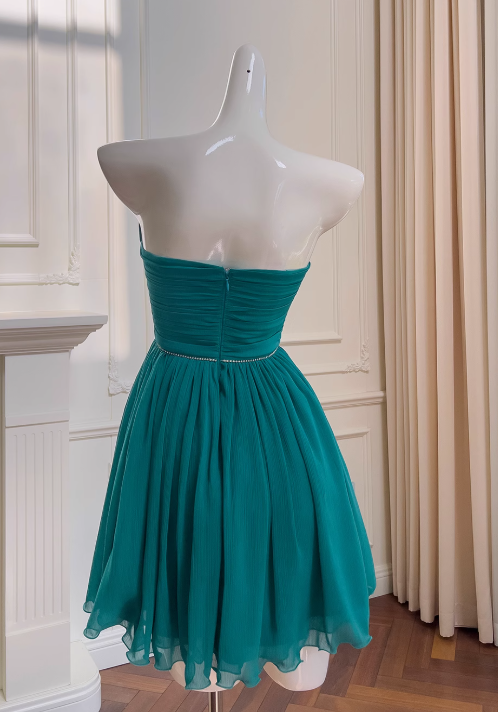Lake blue A-line strapless chiffon short prom dress, lake blue homecoming dress ED01154