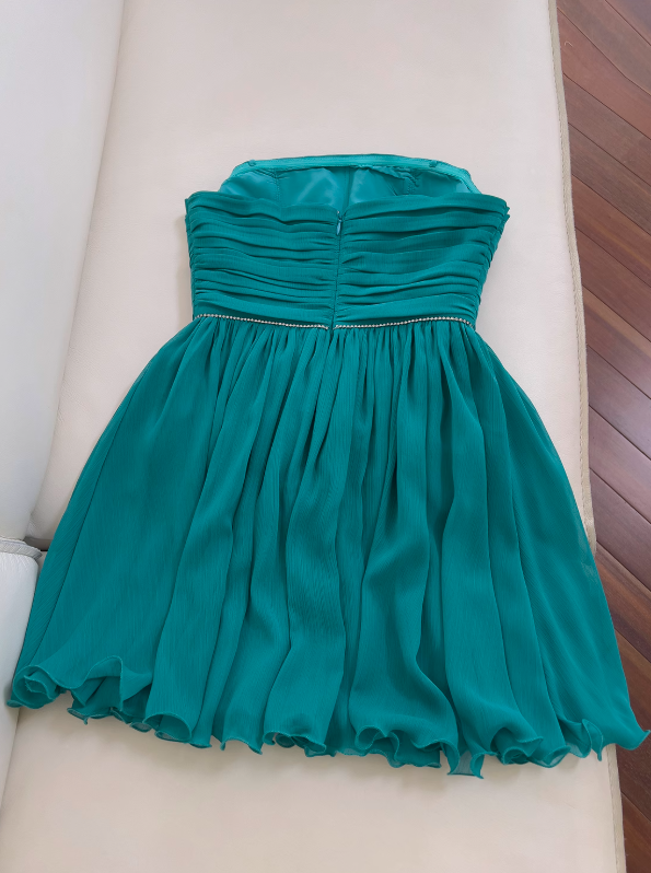 Lake blue A-line strapless chiffon short prom dress, lake blue homecoming dress ED01154