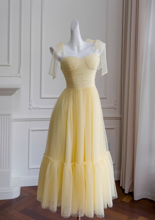 Yellow A-line sweetheart neck tulle short prom dress, yellow homecoming dress ED01156