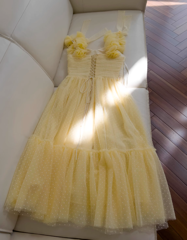 Yellow A-line sweetheart neck tulle short prom dress, yellow homecoming dress ED01156