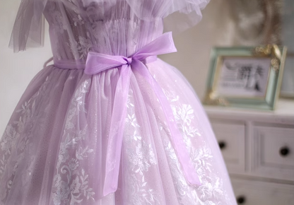 A-line sweetheart neckline tulle lace short prom dress, purple homecoming dress HZ1024