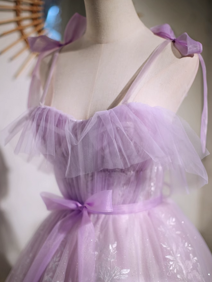 A-line sweetheart neckline tulle lace short prom dress, purple homecoming dress HZ1024