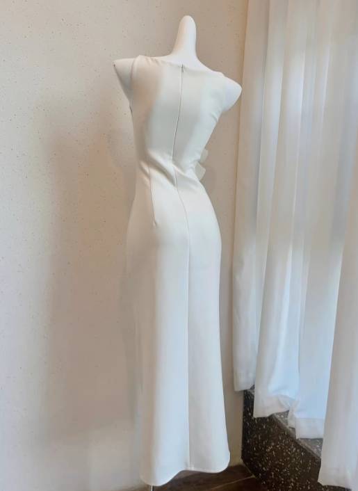 White ruffled  suspender dress temperament banquet dress ED01165