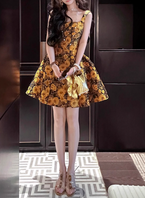 French 3D Flower Sling Dress ED01171