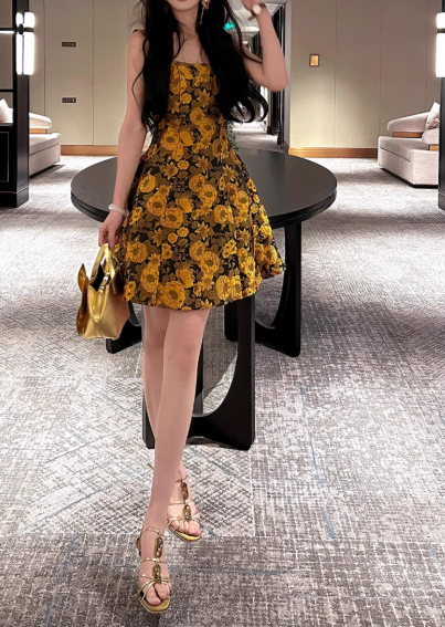 French 3D Flower Sling Dress ED01171