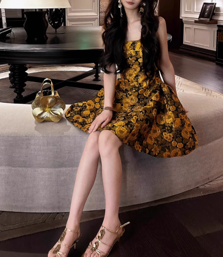 French 3D Flower Sling Dress ED01171