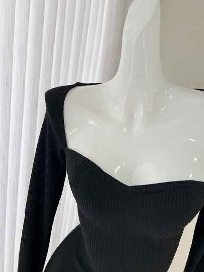 Elegant black long sleeve dress, birthday dress ED01184