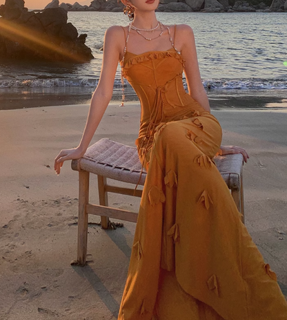 Mermaid Spaghetti Strap 3D Flower Long Prom Dress HZ1024