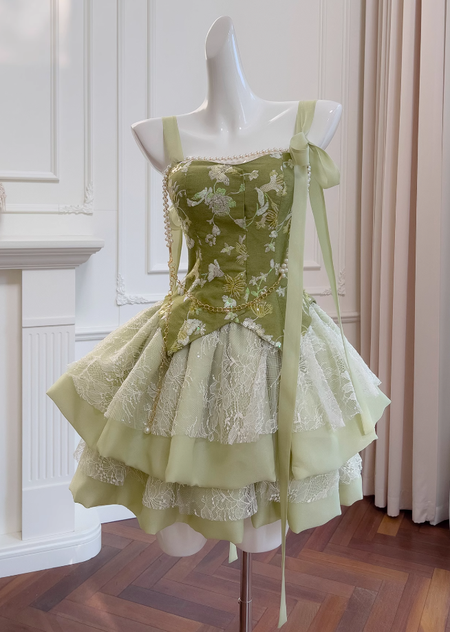 Olive Green A-line Mesh Lace Sequined Short Prom Dress Homecoming Dress ED01198