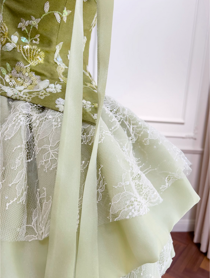 Green A-line Mesh Lace Sequined Short Prom Dress Homecoming Dress HZ1024
