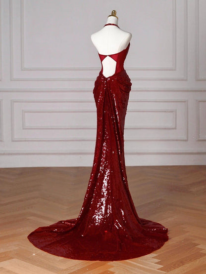 Burgundy Mermaid  V-neck Sequins Long Prom Dress,Formal Prom Dress ED01203