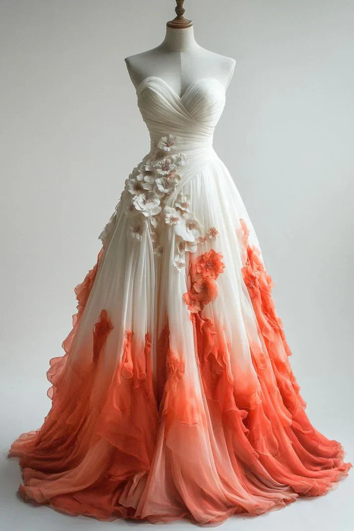 A-Line Sweetheart Orange Ombre Chiffon Long Prom Dresses,Formal Party Dress HZ1024