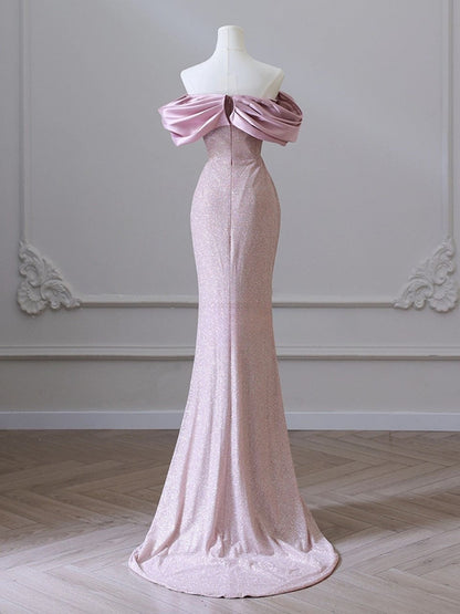 Pink Mermaid Off the Shoulder Long Prom Dress,Pink Formal  Prom Dress ED01208