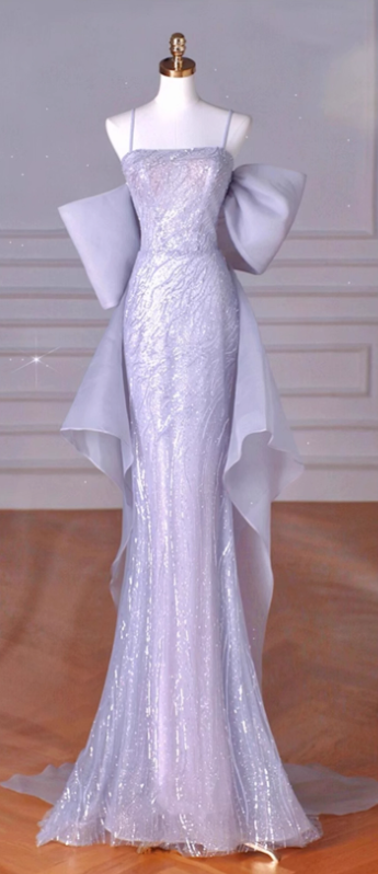 Mermaid Spaghetti Straps Tulle Sequin Long Proml Dress, Formal Party Dress HZ1024