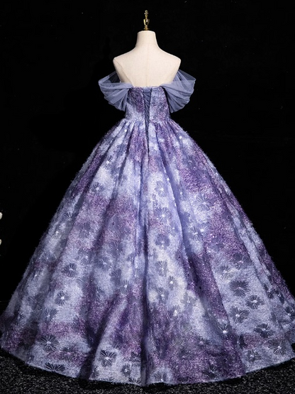Elegant A-line Off-shoulder Long Prom Dress, Purple Long Formal Dress HZ1024