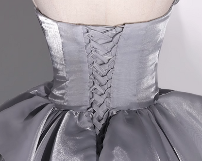 A-line V-neck Tulle Long Prom Dress, Grey Long Formal Dress HZ1024