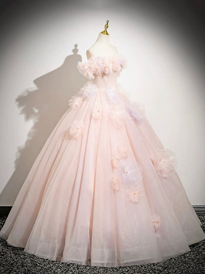 A-Line Off Shoulder Tulle Long Prom Dress, Lovely Evening Sweet 16 Dress HZ1024