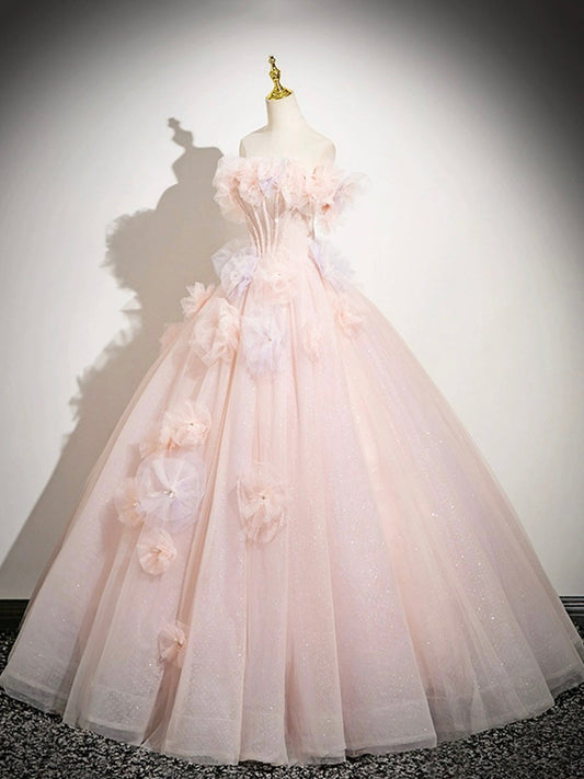 A-Line Off Shoulder Tulle Long Prom Dress, Lovely Evening Sweet 16 Dress HZ1024