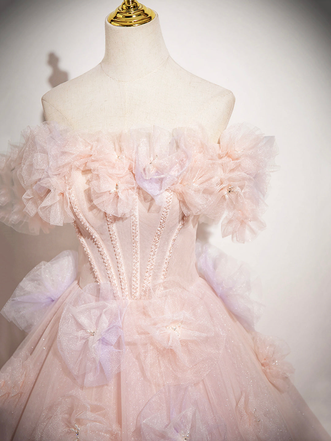 Pink A-Line Off Shoulder Tulle Long Prom Dress, Lovely  Evening Sweet 16 Dress  ED01222