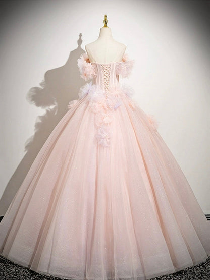 A-Line Off Shoulder Tulle Long Prom Dress, Lovely Evening Sweet 16 Dress HZ1024