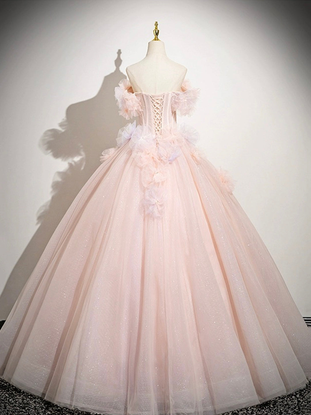Pink A-Line Off Shoulder Tulle Long Prom Dress, Lovely  Evening Sweet 16 Dress  ED01222