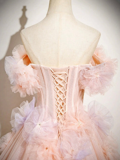 A-Line Off Shoulder Tulle Long Prom Dress, Lovely Evening Sweet 16 Dress HZ1024