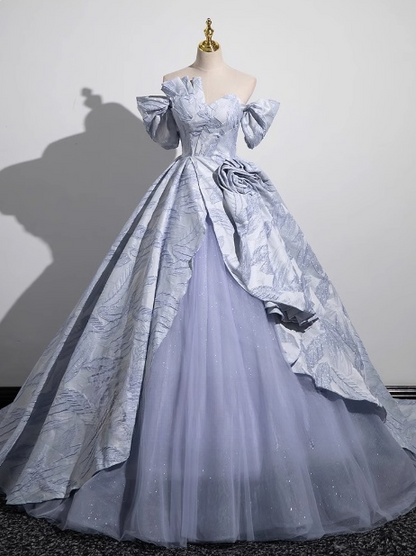 A-Line Strapless Satin Tulle Long Prom Dress, Elegant Formal Dress  ED01228