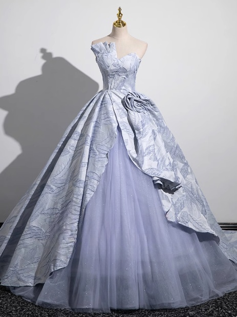 A-Line Strapless Satin Tulle Long Prom Dress, Elegant Formal Dress  ED01228
